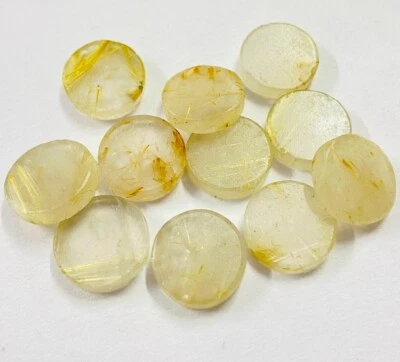 Natural Golden Rutilated Quartz Flat Round Cabochon Coin Loose Gemstone - Image 1 of 4