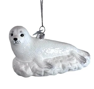 Kurt Adler White Seal Glass Ornament Noble Gems Gifts Christmas Sea Life - Picture 1 of 9