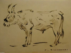 BIANCHI Virginio (1899-1970) Drawing Disegno a Carboncino ORIGINALE "Toro" III - Imagen 1 de 1