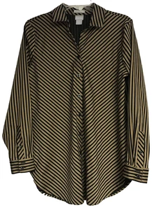 CHICO'S Sz 0 (US 4) No-Iron Striped Button Up Shirt Black Gold Chic Stretch NWOT - Picture 1 of 11