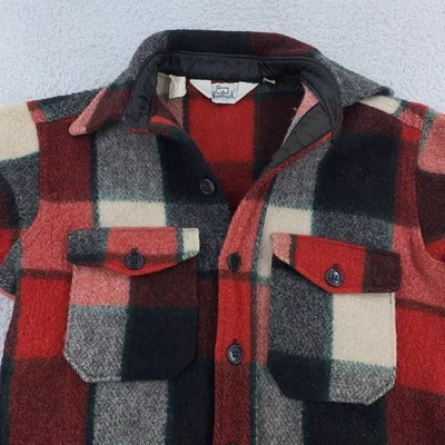 Vintage Woolrich Shirt Jacket Mens Small Red Black Plaid Wool Western 90s - Image 1 of 4