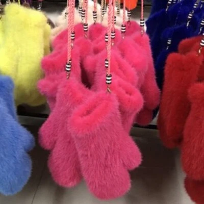 Women's Real Mink Fur Gloves Knitted Warm Wrist Stretch Mittens Sleeves W String - Image 1 of 4