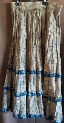 Falda sin marca en algodón seda en marrón claro con marrón/amarillo/crema floral, Foto 1 de 4