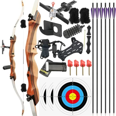 48" 54" Recurve Bow Arrows 12-20lbs Wooden Youth Archery Practice Shooting Gift - Image 1 of 4