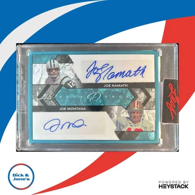 2024 Leaf Decadence Joe Namath Montana Dual Auto Turquesa 1/10 HOF QB - Imagem 1 de 4