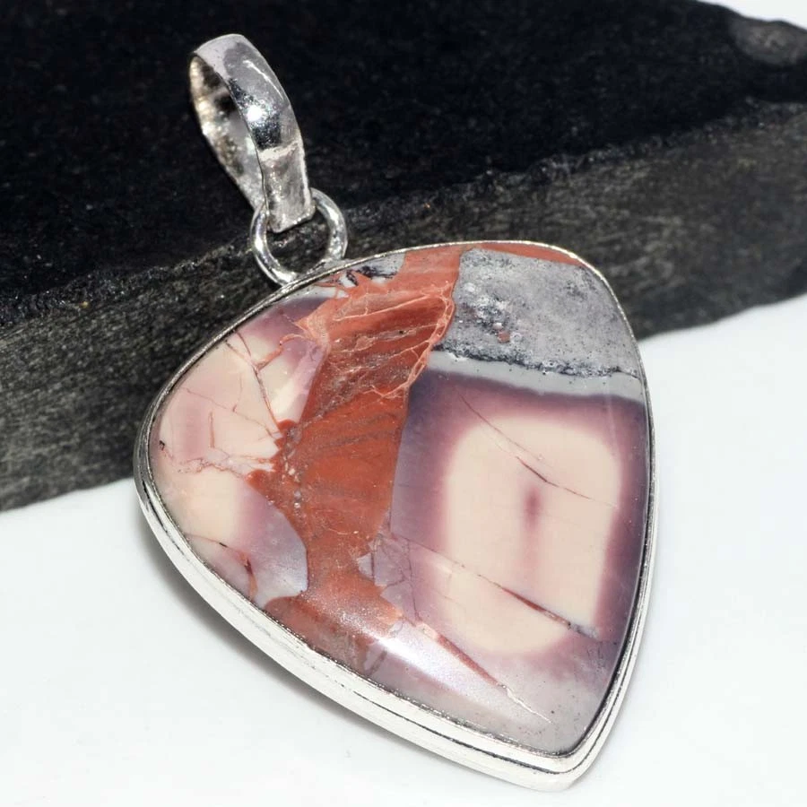 925 Silver Plated Porcelain Jasper Pendant Handmade Jewelry Size 2" MJ - Image 1 of 3