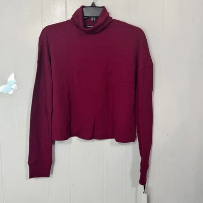 Calvin Klein Performance Turtleneck Top Long Sleeve Waffle Knit Burgundy Cropped - Image 1 of 4