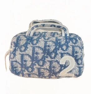 Vintage Christian Dior Trotter Bag John Galliano Blau Monogramm Frottee Beutel - Bild 1 von 15
