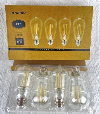 Ascher E26 Edison Decorative Daylight White Energy Saving Bulbs 4 Pack - Image 1 of 4