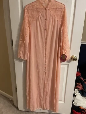 VNT Formfit Butterfly Nightgown Med 14 16 Coral Lace NWT House Dress 70s Pink - Image 1 of 4