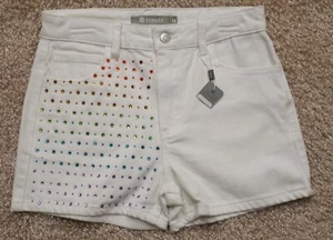 TRACTR GIRL'S SIZE 14 WHITE DENIM JEANS SHORTS EMBELLISHED 2.5" INEAM NEW - Picture 1 of 6