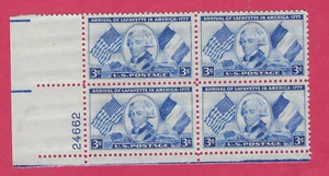 US  SCOTT #1010  LAFAYETTE   3¢  MINT NH  PLATE BLOCK OF 4   1952 - Picture 1 of 2