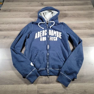 Abercrombie & Fitch Jacket Hooded Sweatshirt Size XL Blue Y2K Full Zip Womens - Picture 1 of 15