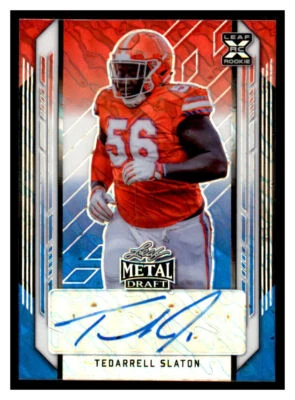 2021 Leaf Metal Draft Red White & Blue Tedarrell Slaton Auto #2/7 (ref 72388) - Image 1 of 2