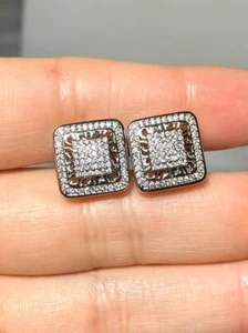 14kt W Gold Finish SQUARE FASHION Vvs Clarity Crystal Screw Back Earring UNISEX - Picture 1 of 8