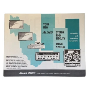 Tri-Fold Allied Stereo High Fidelity Music System Set Up Guide MCM Typography - Picture 1 of 3