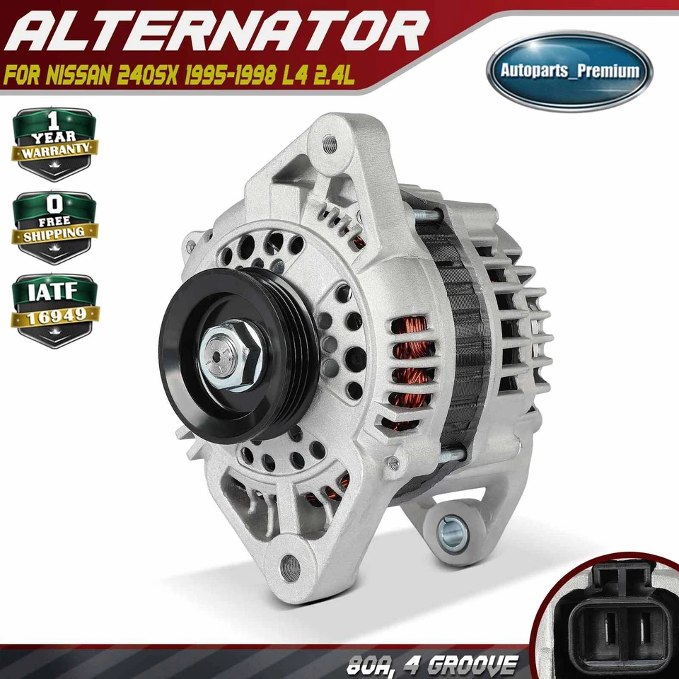 Alternador para Nissan 240SX 1995-1998 L4 2.4L 80 Amp 12 Voltios CW Polea de 4 Ranuras Foto 1 de 4