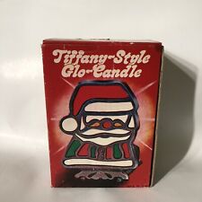 Santa Claus Tiffany Style Glo Candle Holder Xmas Metal Stained Glass Commodore