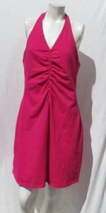 EXPRESS Large Barbie Pink Stretch Cotton Jersey Halter Neck Ruched Dress w/ Bra - Picture 1 of 6