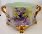 Exquisite Limoges Hand Painted Violets Porcelain Footed Bowl Ferner