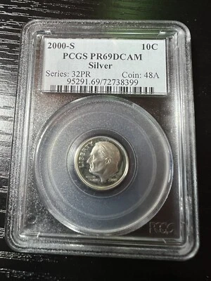 2000 S Roosevelt Dime PF 69 DCAM PCGS 90% Silver 10c Proof - Image 1 of 2