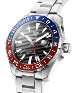 TAG Heuer Aquaracer WAY201F GMT Cal.7 300M Blk Slv Pepsi Automatic Mens Watch - Picture 1 of 14