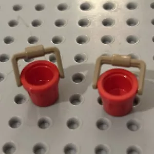 LEGO Minifigure - Red Bucket with Dark Beige Handle x 2 / PN 95343 95344 - Picture 1 of 3