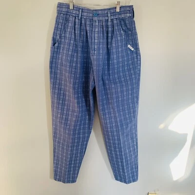 CHEROKEE WOMEN'S VINTAGE PANTS BLUE DENIM SIZE 14 HIGH WAIST WHITE PLAID  MOM  - Image 1 of 4