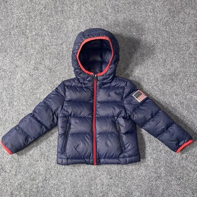 Polo Ralph Lauren Down Puffer Jacket Size 3T Toddler Hooded Navy Blue Pony Flag - Image 1 of 4
