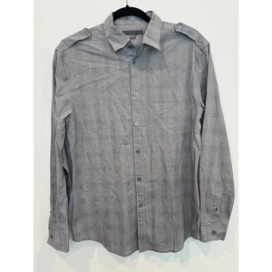John Varvatos Gray Micro Stripe Plaid Button Down Shirt, Men's Size SMALL - Picture 1 of 7