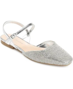 Journee Collection Women's Nysha Narrow Buckle Square Flats, Silver Size 7M - Picture 1 of 4