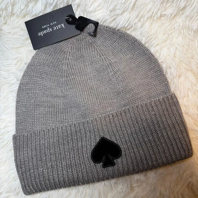 Kate Spade York Spade Beanie Gray Black Logo Winter Hat One Size NEW - Image 1 of 3