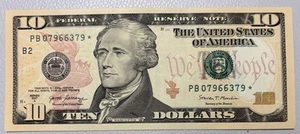 NEW $10 STAR NOTE Uncirculated TEN Dollar Bill Series 2017A PB07966379 - Picture 1 of 2