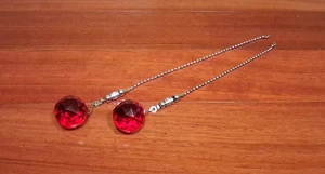 Crystal Red Fan Pull Ceiling Light Lamp Pull Chain Silver Chain Set of 2 USA - Picture 1 of 4