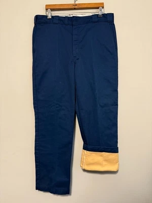 Pantalones de trabajo vintage años 70 LL Bean para hombre 38x31 gamuza forrados pierna ancha azul EE. UU. Foto 1 de 4