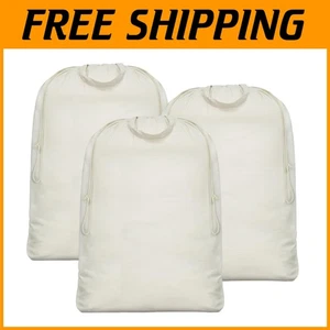 Versatile 3pcs Cotton Canvas Laundry Bags with Carrying Handles & Shoulder Strap - Picture 1 of 10