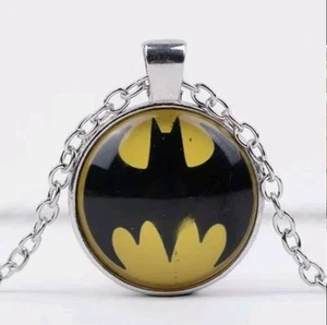 Batman Symbol Glass Necklace Pendant Charm Emblem Logo Comic Book Amulet Gift - Picture 1 of 2
