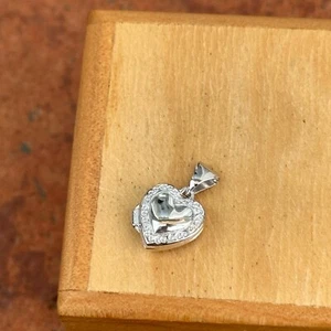 14KT White Gold Scroll Filigree Frame Small Heart Locket Pendant Charm NEW - Picture 1 of 7