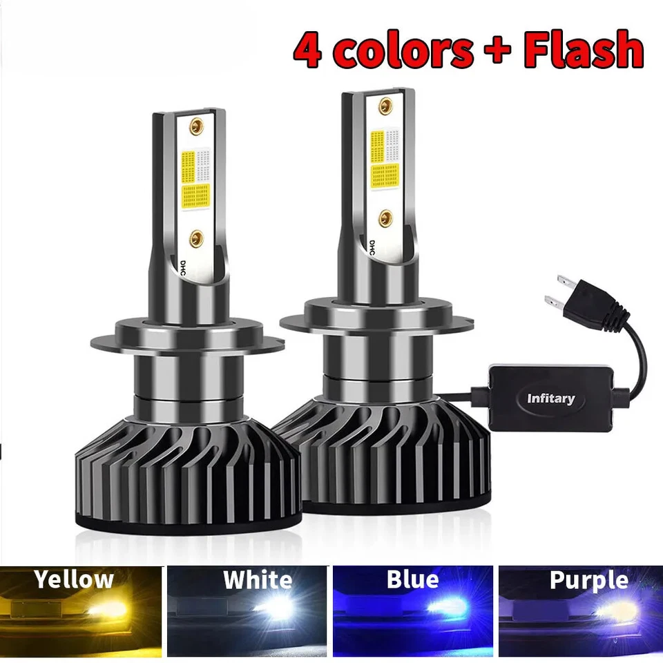 4 Colors And Flash LED Car Headlights Auto H7 H4 H1 H3 H8 H9 H11 9005 9006  - Image 1 of 4