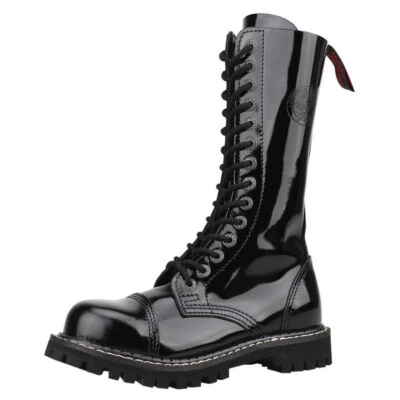 ANGRY ITCH - 14-Loch Gothic Punk Army Ranger Armee Lackleder Stiefel mit Stahlka - Bild 1 von 4