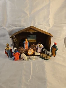 Vintage Chalkware Nativity 11 Piece Figurine Set W/ Stable  Christmas  - Picture 1 of 24