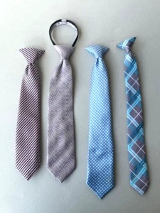 Lot of 4 Boys Kids Neck Ties 3 Clip On 1 Zipper Geometric & Plaid Pattern - Picture 1 of 15