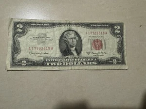 1963 a 2 dollar bill red seal. Printing error, a very rare banknote. - Picture 1 of 8
