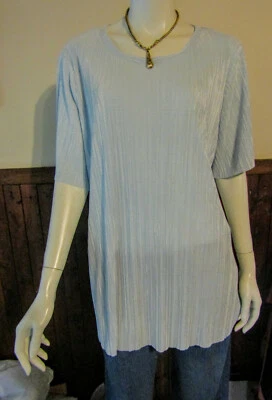 "JACLYN SMITH"  PLUS WOMANS 3X BLUE SS CRINKLE PLEAT DRESS/CASUAL TOP NWT - Image 1 of 2