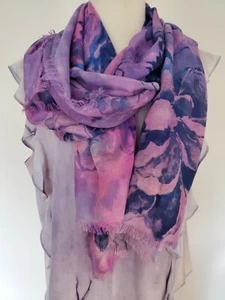 NEW silk Cashmere wrap purple eyelet Scarf navy brunello blue pink floral shawl - Picture 1 of 6