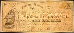 1862 DATED TEXAS TREASURY WARRANT FOR MILITARY SERVICE -$10.00 TO "J. WILLIAMS" - Picture 1 of 2