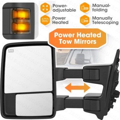 Retrovisores de reboque aquecidos a energia para 03-07 Ford F250-F550 Super Duty luz de poça de sinal - Imagem 1 de 4
