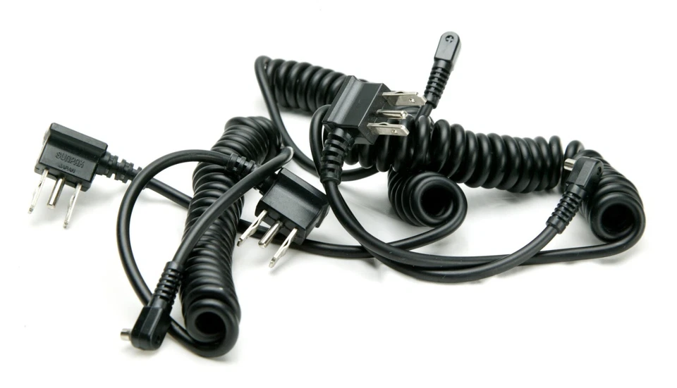 3 Sunpak & Vivitar 5ft Coiled Sync Cords W/TRIPLE Plug & Male Conn. Hard To Find - Image 1 of 1