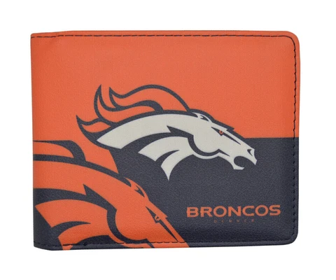 Denver Broncos NFL Men's Printed Logo Leather Bi-Fold Wallet Cover