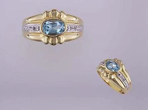 18 KT GOLD OVER STERLING SILVER BLUE TOPAZ & DIAMOND RING-9 - Picture 1 of 1